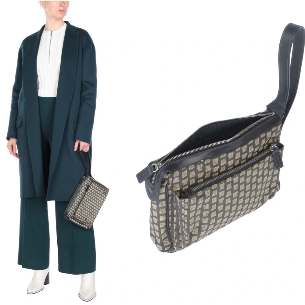 Lanvin Vintage Monogram Logo Textile Clutch Tan Beige Wristlet NWT - Picture 3 of 11